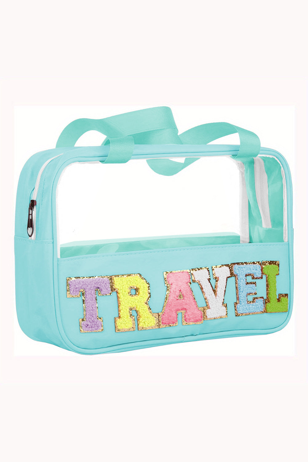 TRAVEL Chenille Letter Clear PVC Makeup Bag