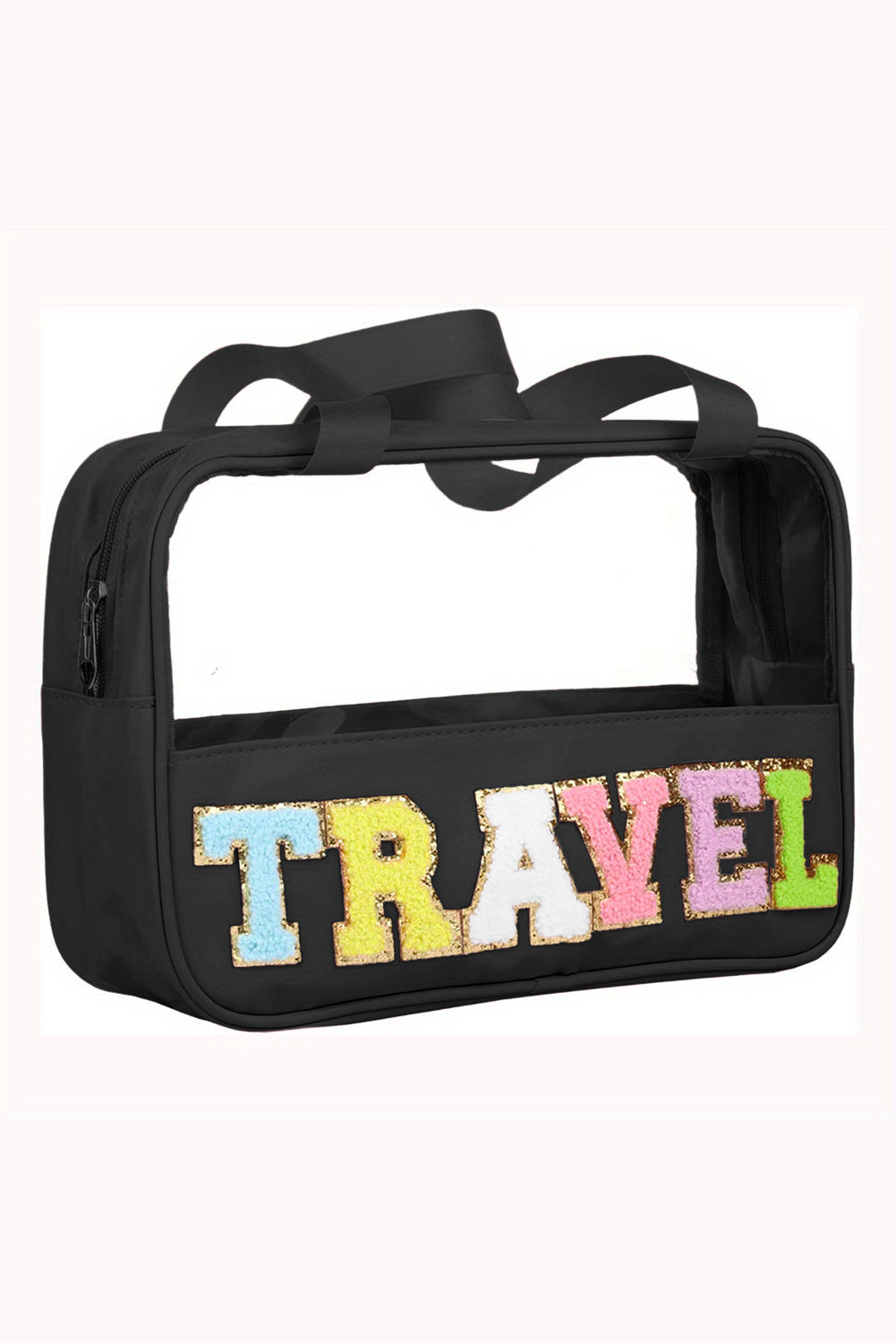 TRAVEL Chenille Letter Clear PVC Makeup Bag