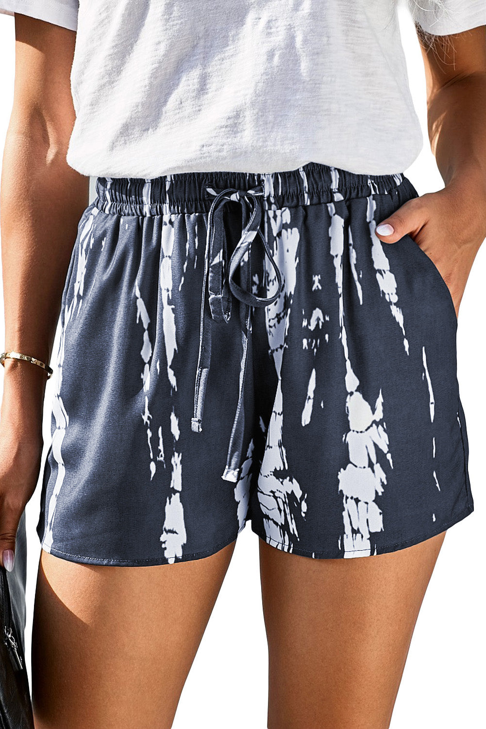 Wholesale Gray Casual Tie Dye Drawstring Shorts