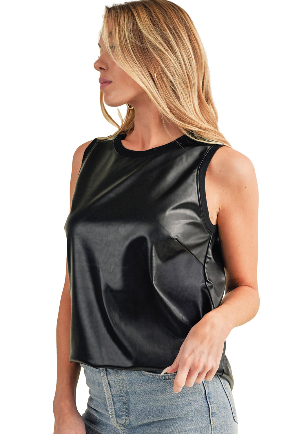 Essential Elegance: Black Round Neck Tank Top