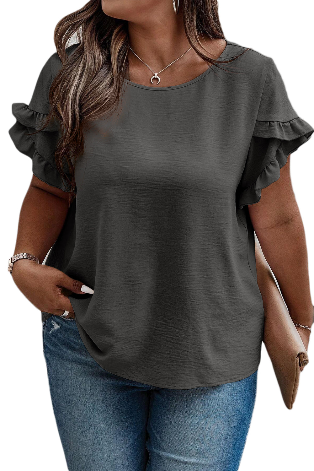 Ruffled Short Sleeve Plus Size Top