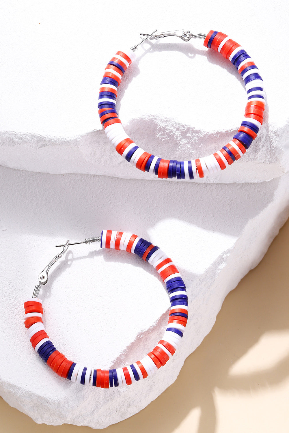 Fiery Red Patriotic Bead Hoop Earrings