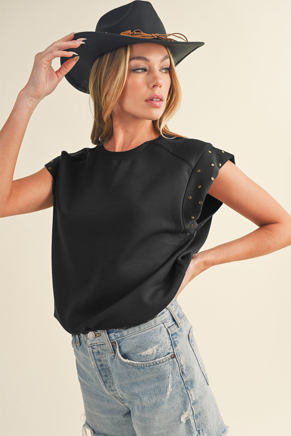 Casual Studded Round Neck T Shirt