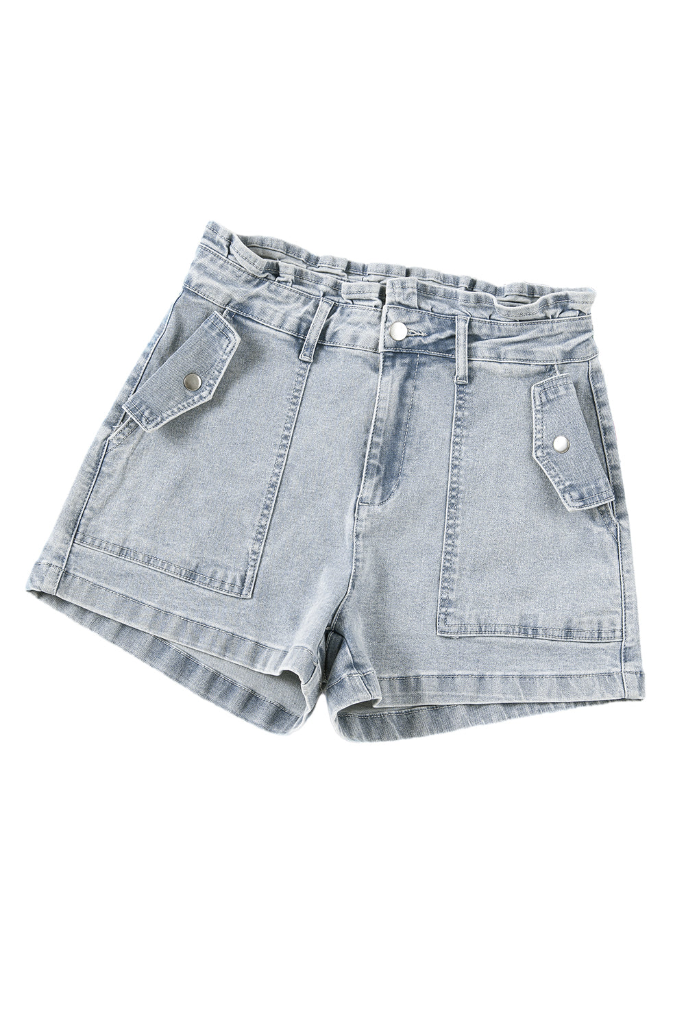 Effortless Cool:  High Waist Flap Pockets Denim Shorts