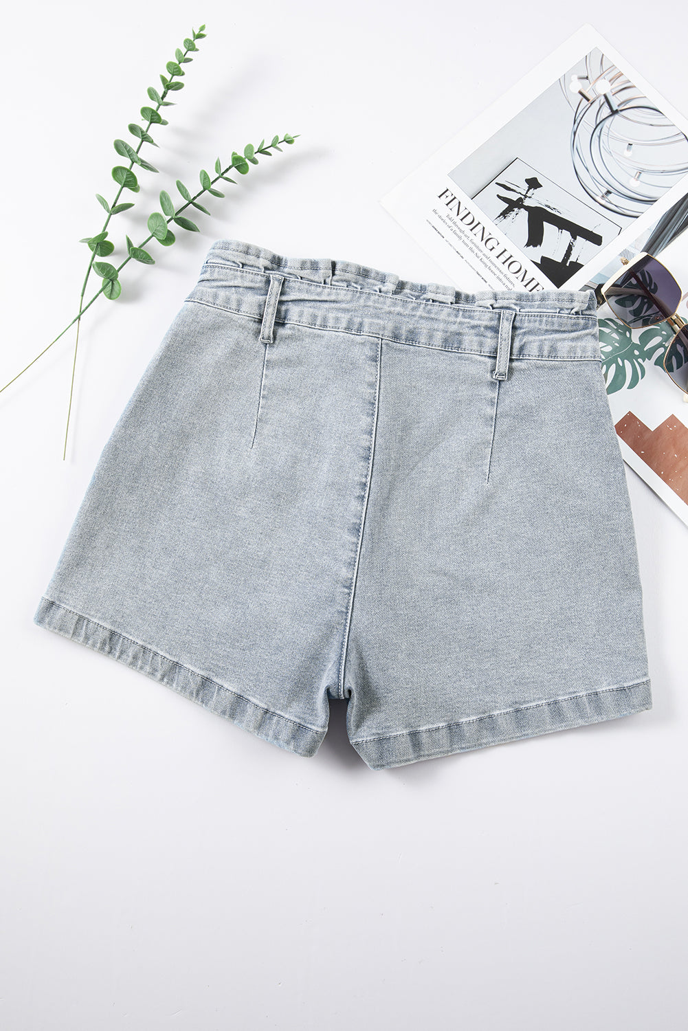 Effortless Cool:  High Waist Flap Pockets Denim Shorts