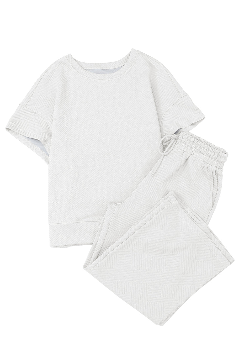 Textured Loose Fit T Shirt and Drawstring Pants Set w/Pockets