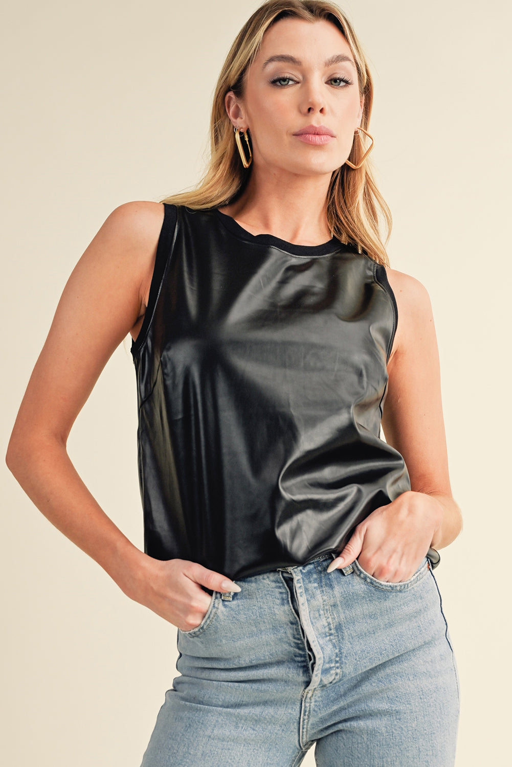 Essential Elegance: Black Round Neck Tank Top