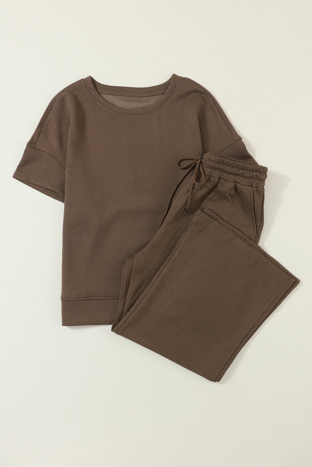 Textured Loose Fit T Shirt and Drawstring Pants Set w/Pockets