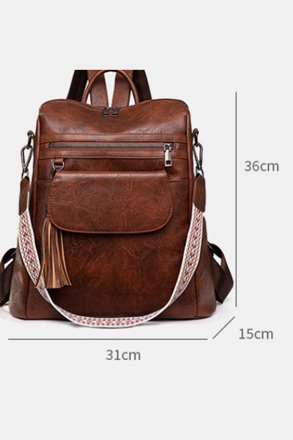 Tassel Decor Retro Faux Leather Large Capacity Backpack