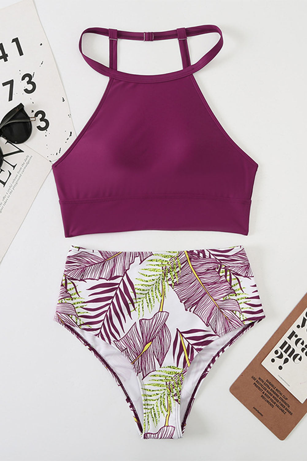 Tropical Print Back Split High Waisted Swimsuit