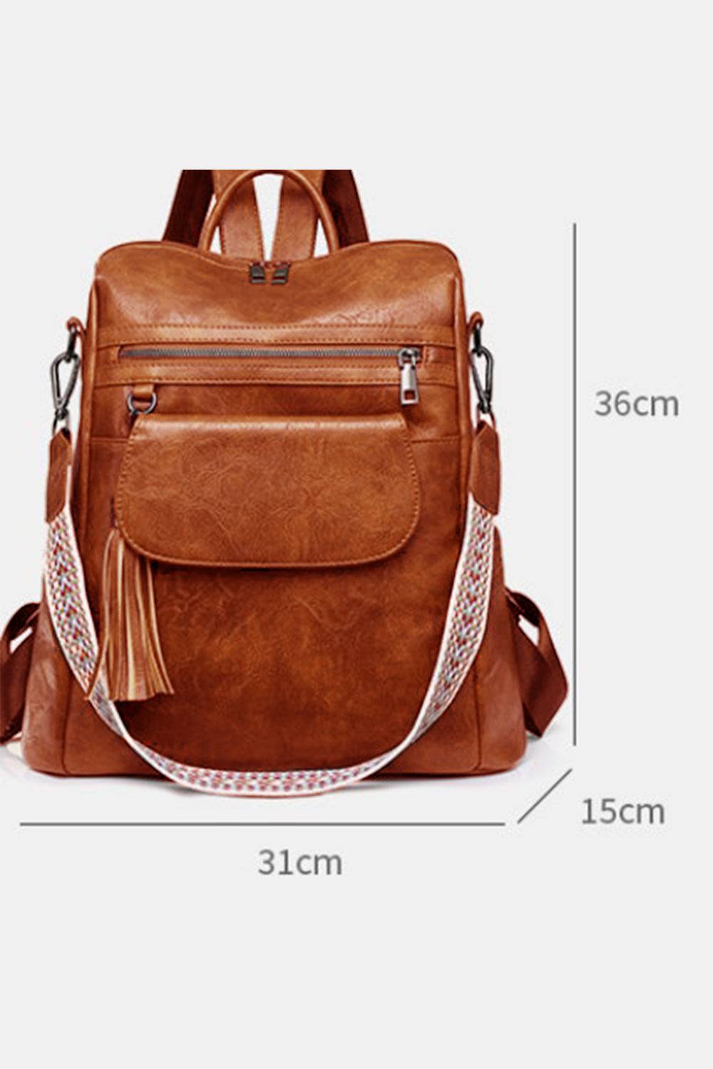 Tassel Decor Retro Faux Leather Large Capacity Backpack