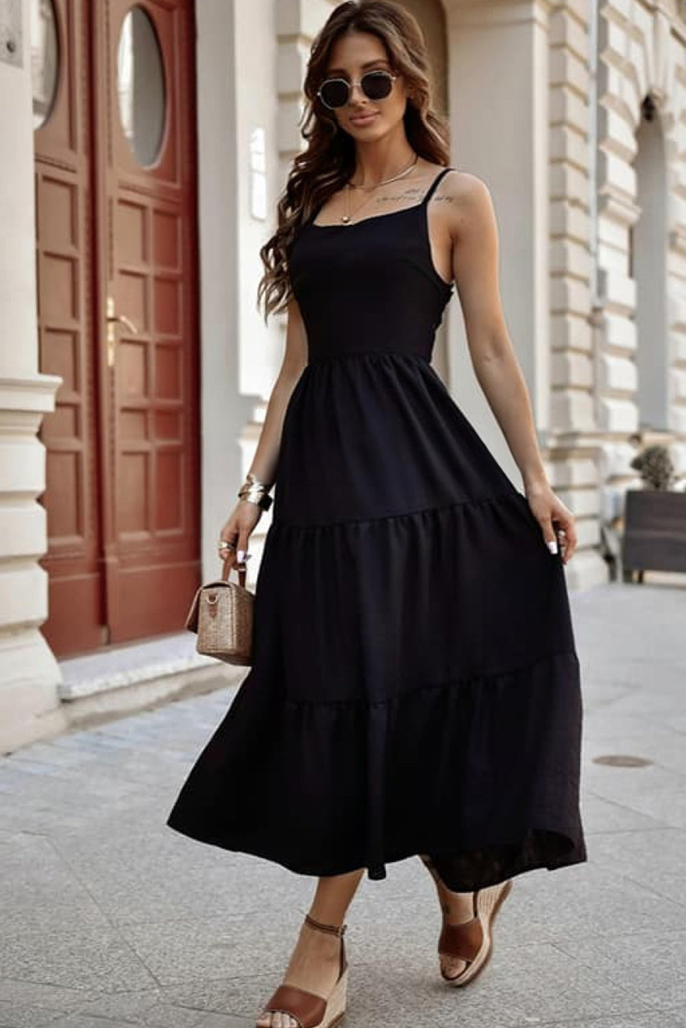 Crossover Backless Bodice Tiered Maxi Dress