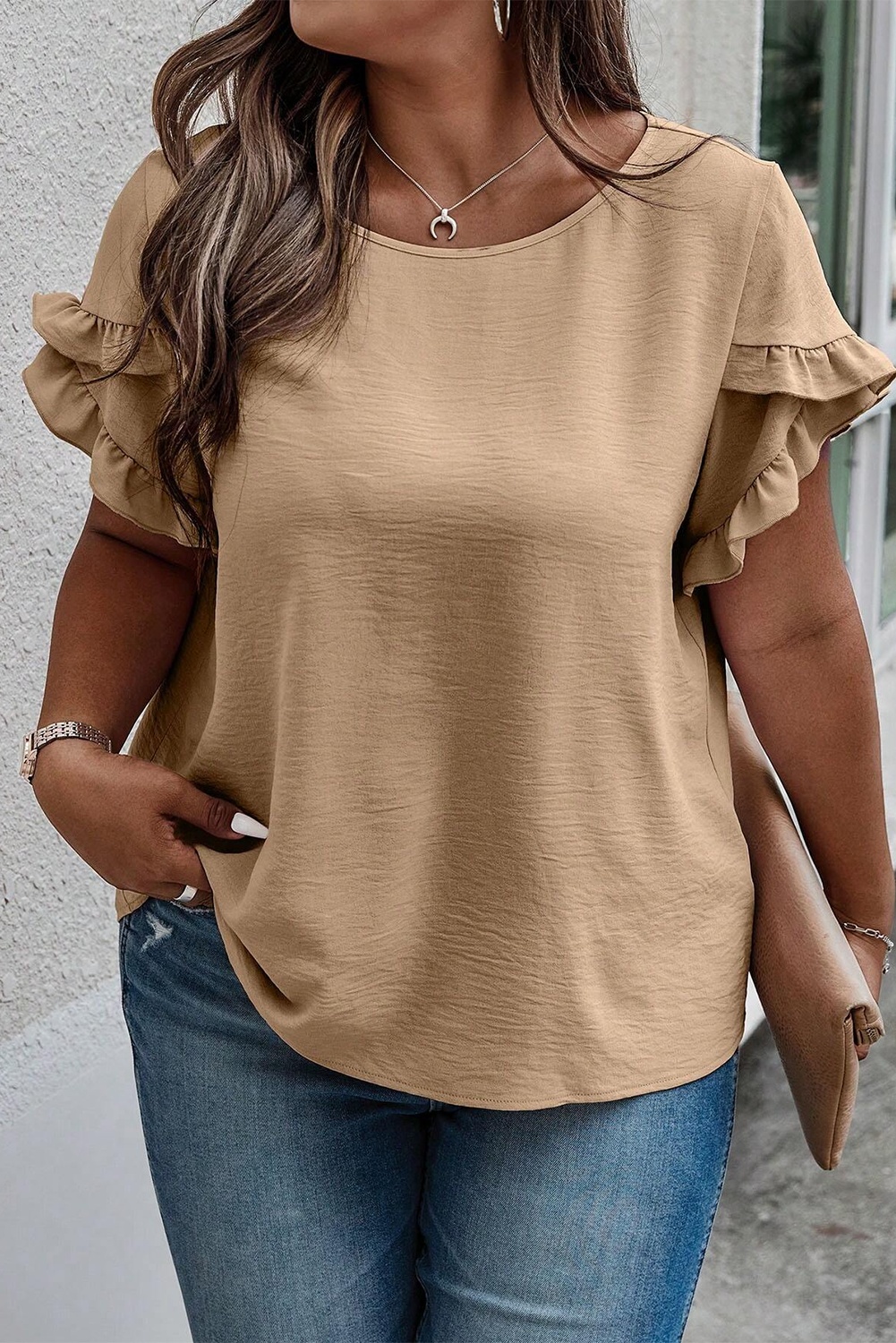 Ruffled Short Sleeve Plus Size Top