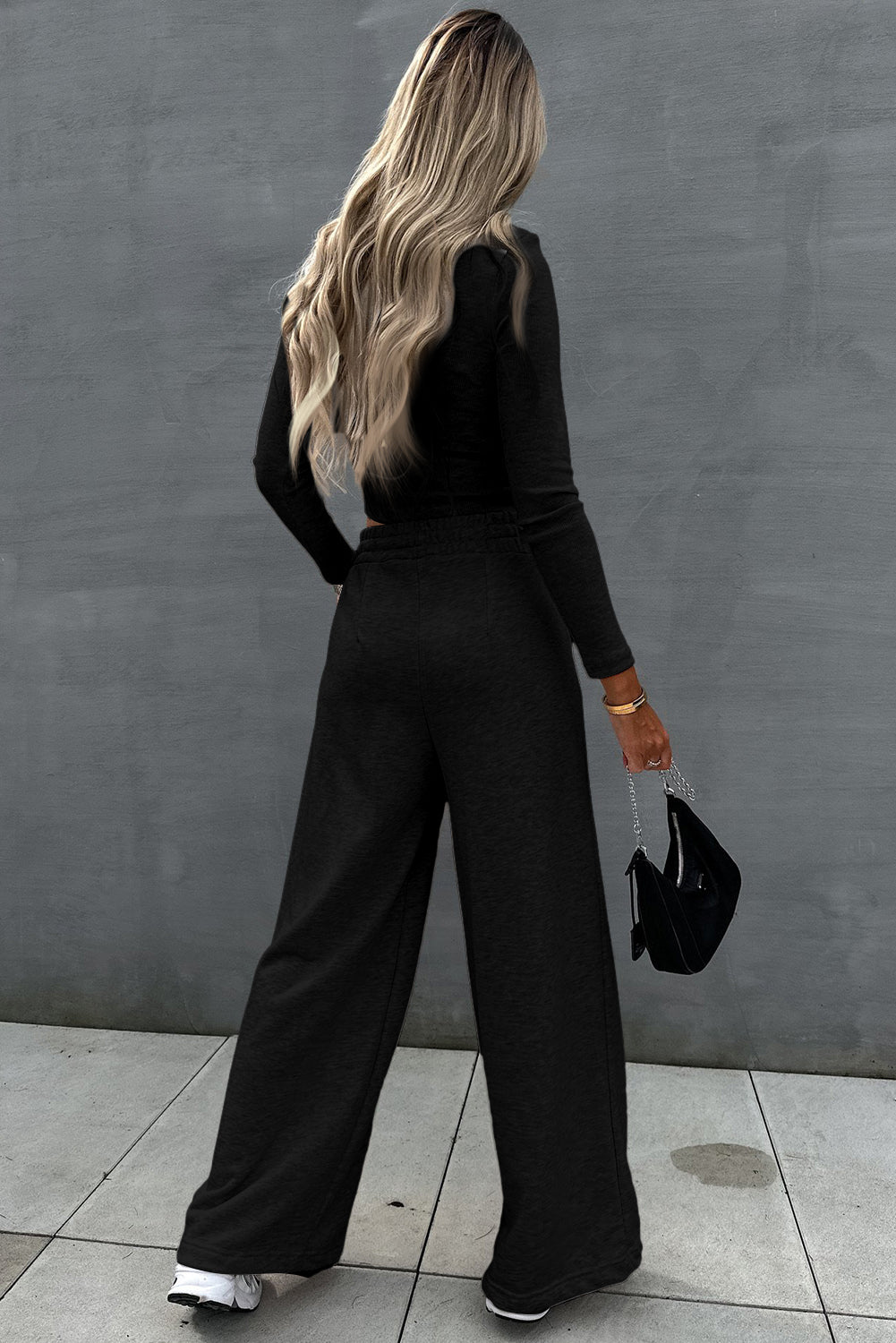 Slim Fit Crop Top and Wide Leg Pants Set