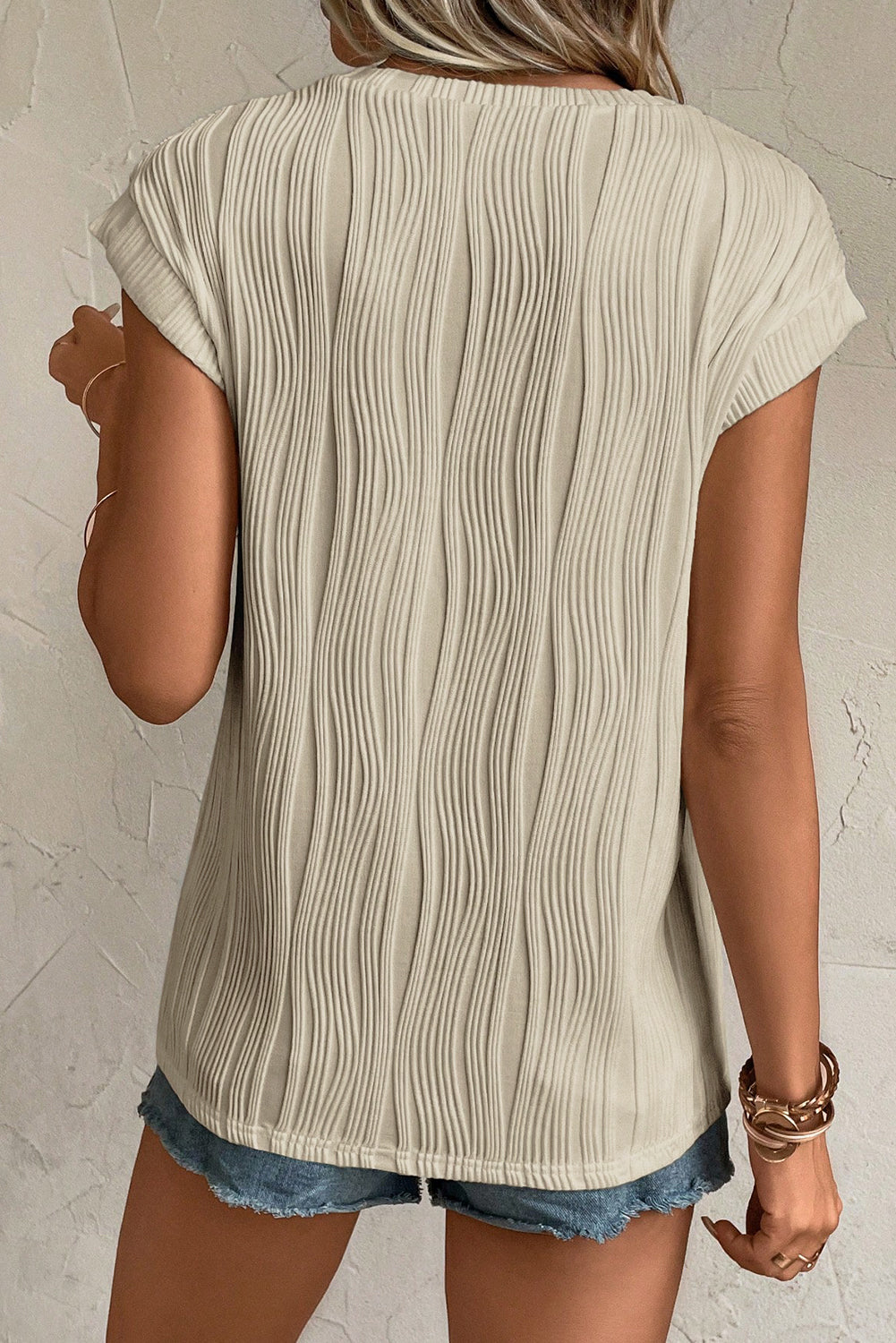 Wavy Textured Cap Sleeve Top