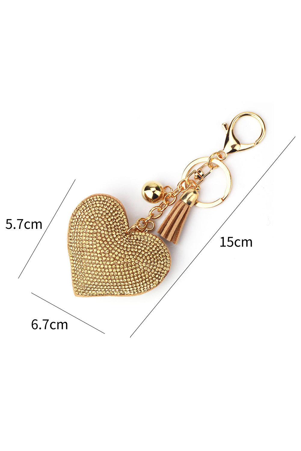 Gold Full Rhinestone Heart Pendant Tassel Key Ring