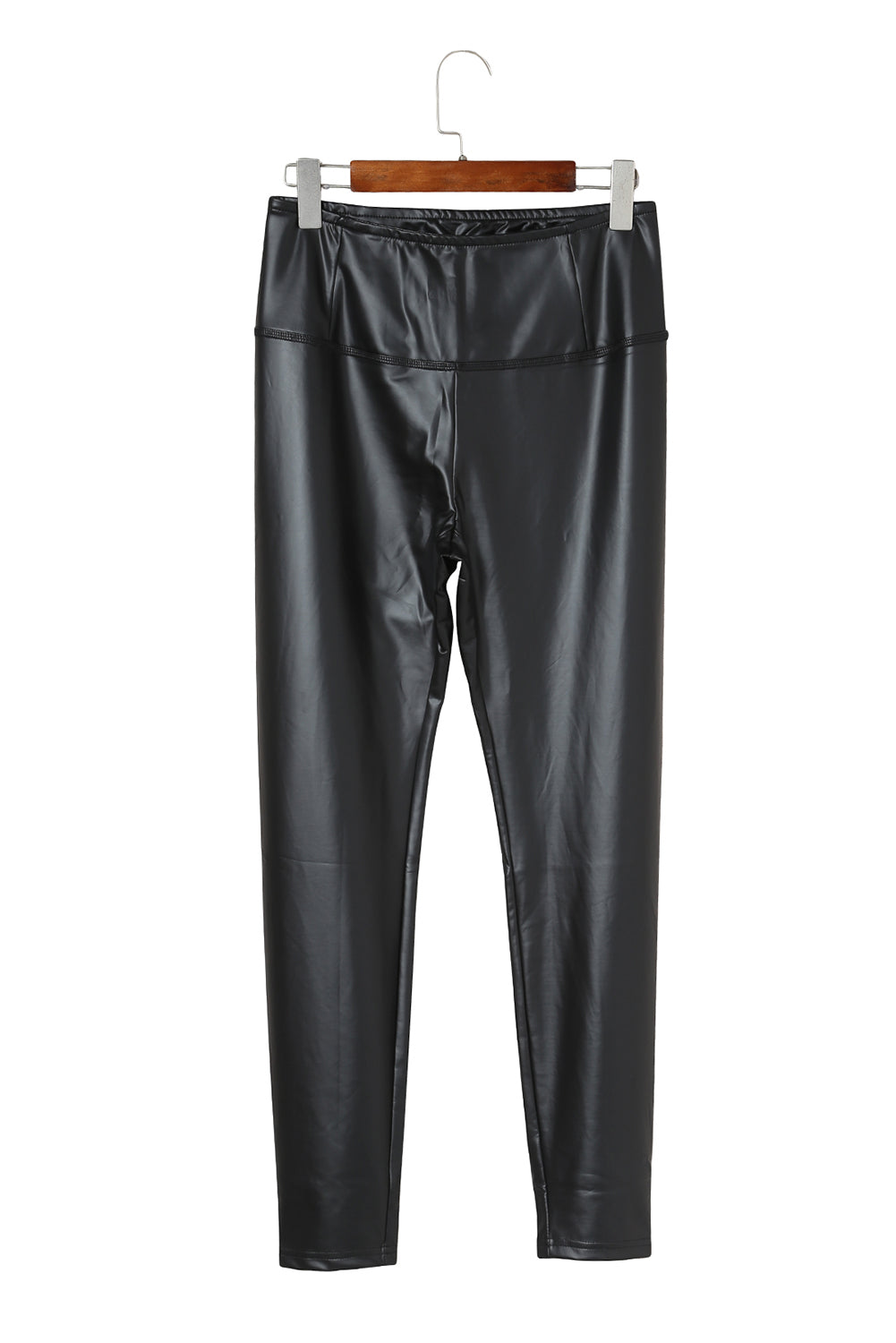 Black Faux Leather Casual High Waisted Leggings