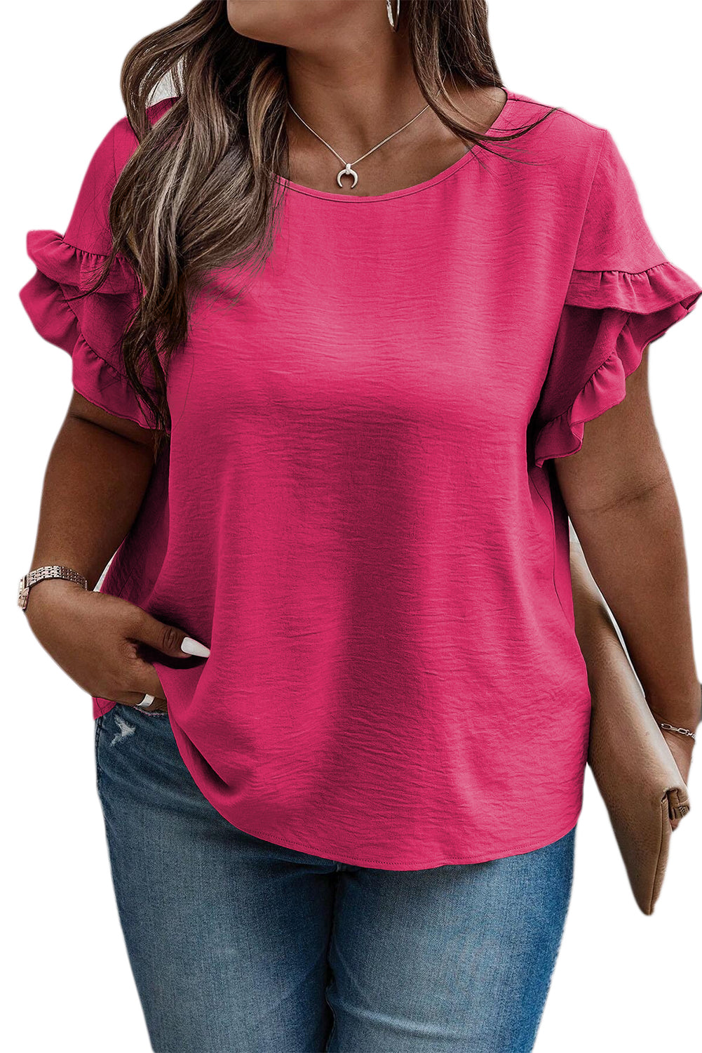 Ruffled Short Sleeve Plus Size Top