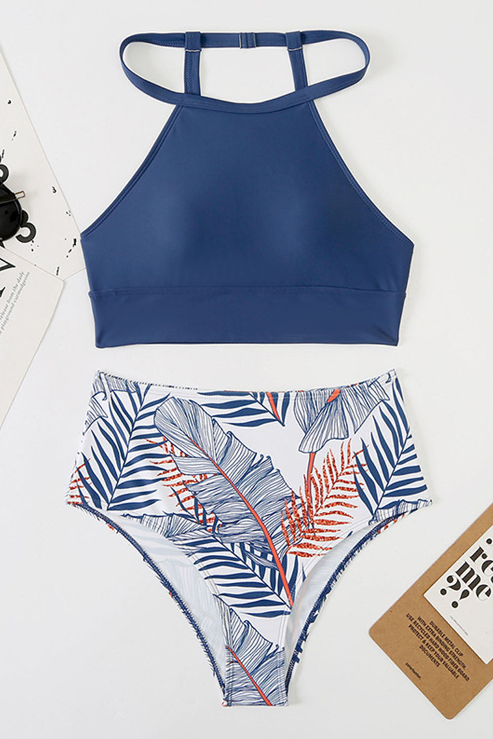 Tropical Print Back Split High Waisted Swimsuit