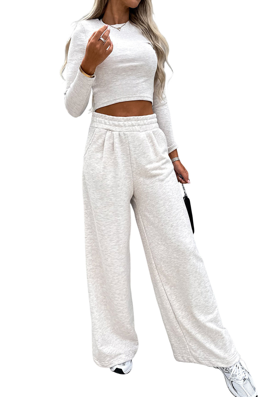 Slim Fit Crop Top and Wide Leg Pants Set