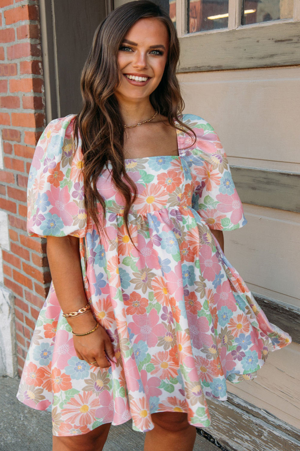 Multicolor Floral Plus Babydoll Dress