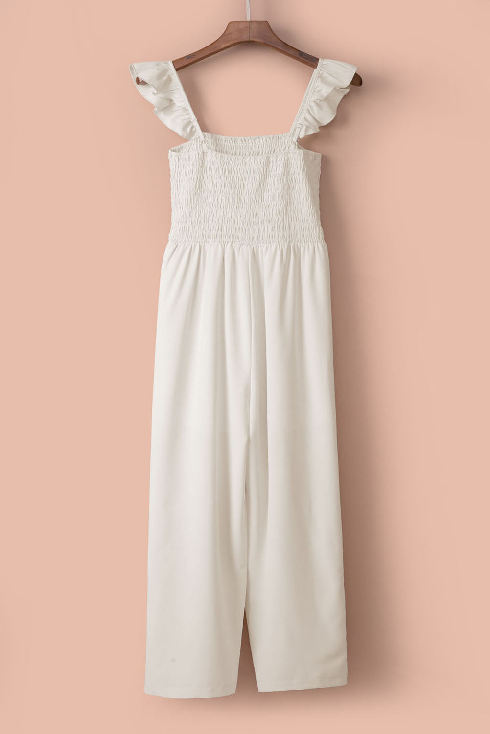 Smocked Ruffle Strap Pocket Wide Leg Jumpsuit