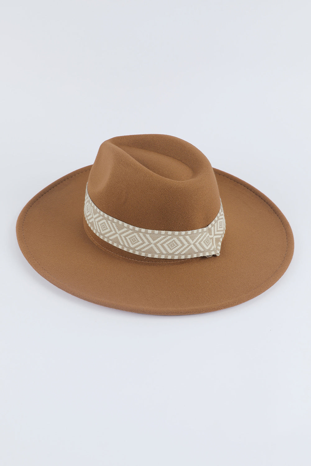 Brown Western Patchwork Flat Brim Cowboy Woven Hat