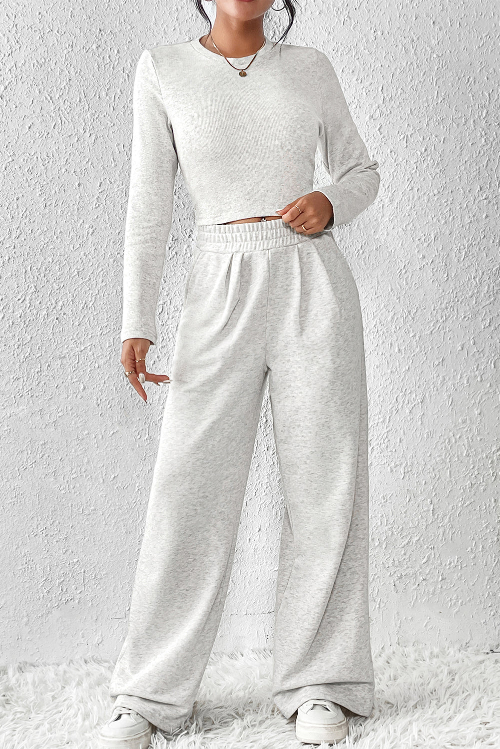 Slim Fit Crop Top and Wide Leg Pants Set