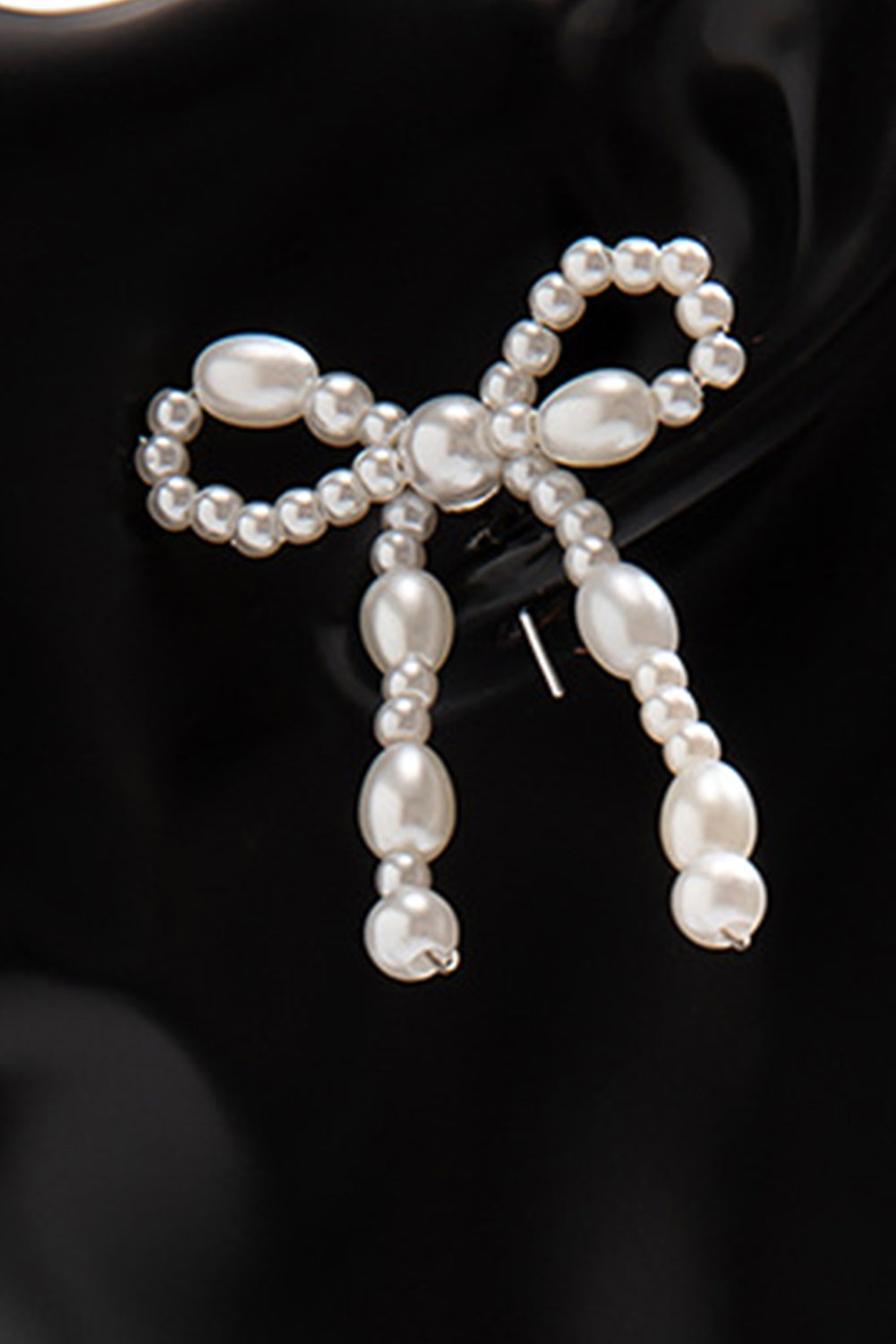 White Pearl Beaded Bowknot Shaped Drop Earrings