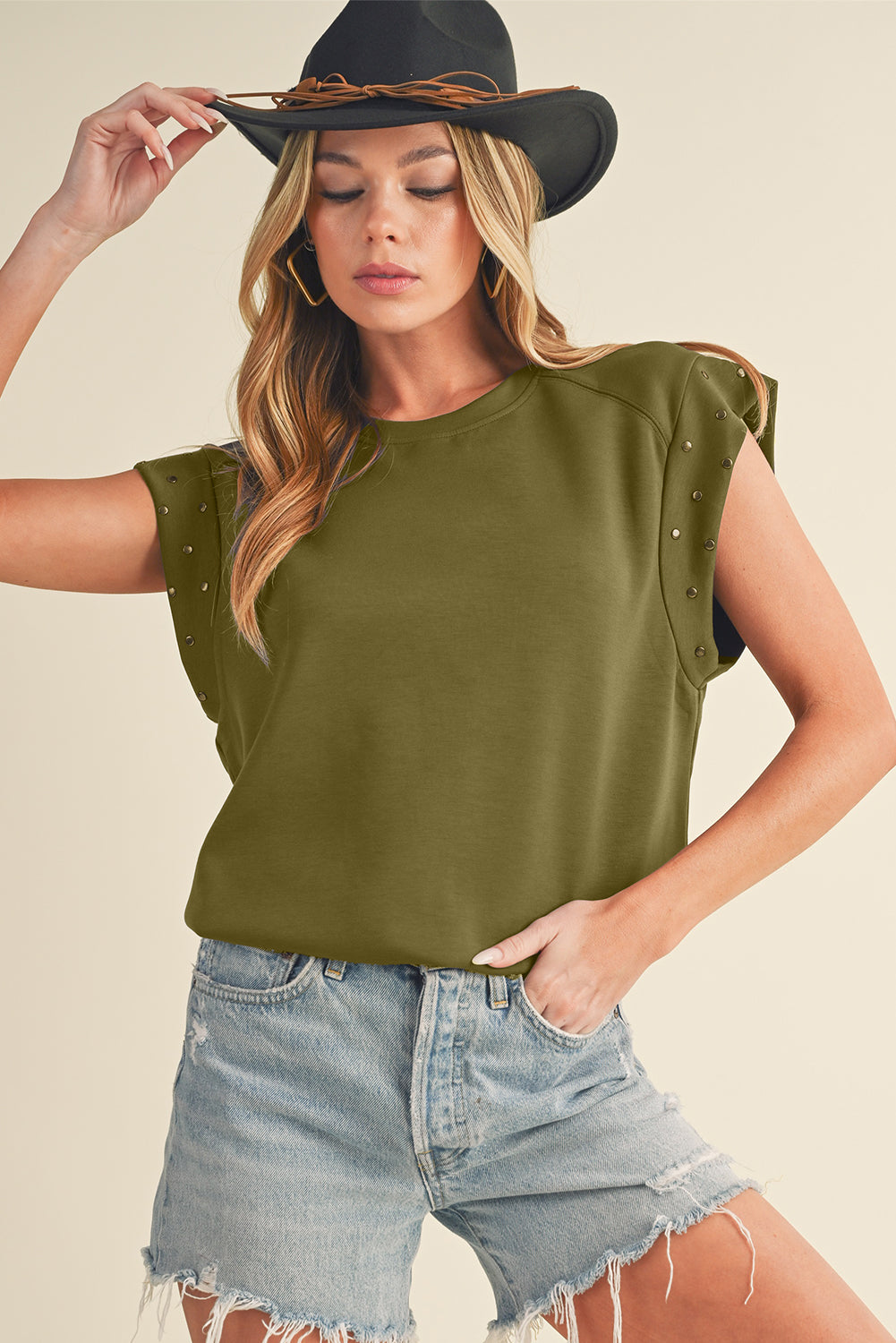 Casual Studded Round Neck T Shirt